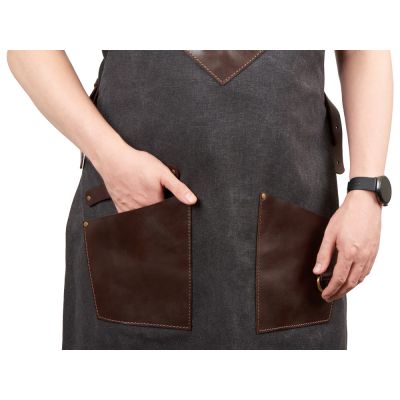 Фартук из канваса с ремнями из натуральной кожи, материал: канвас смесовый, плотность 450 гр/м, натуральная кожа КРС, цвет черный, коричневый темный-4