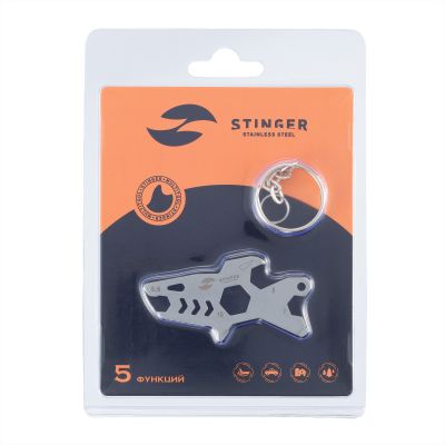 Мини-мультитул карманный Stinger, 60 x 31 мм, 5 функций, акула, нержавеющая сталь, серебристый, в блистере-2
