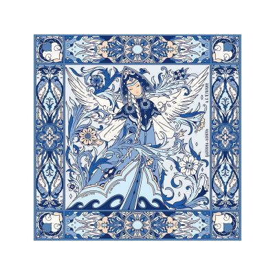 Платок Царевна-Лебедь 100% шелк, синий-0