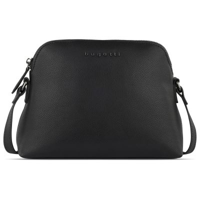 Сумка наплечная женская BUGATTI Bella, чёрная, воловья кожа/полиэстер, 23х8х17 см-1