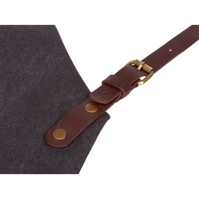 Фартук из канваса с ремнями из натуральной кожи, материал: канвас смесовый, плотность 450 гр/м, натуральная кожа КРС, цвет черный, коричневый темный-9