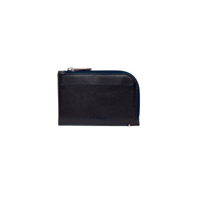 Монетница, LINE D SLIM черная/синяя кожа-0