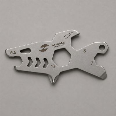 Мини-мультитул карманный Stinger, 60 x 31 мм, 5 функций, акула, нержавеющая сталь, серебристый, в блистере-0