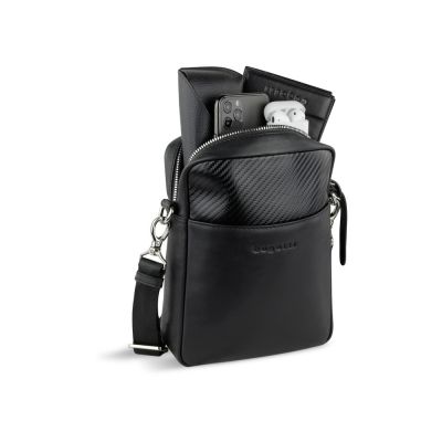 Сумка наплечная мужская BUGATTI Comet, чёрная, воловья кожа/полиэстер, 17х4,7х21 см-5