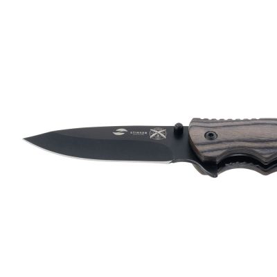 Нож складной Stinger, 120 мм, (чёрный), материал рукояти: дерево/сталь (серый), в картонной коробке-3