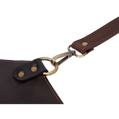Фартук из натуральной кожи, материал: натуральная кожа КРС, цвет фартука: темно-коричневый, цвет ремней: коричневый тёмный, фурнитура из металлического сплава ЦАМ, цвет фурнитуры: антик, размер универсальный-10