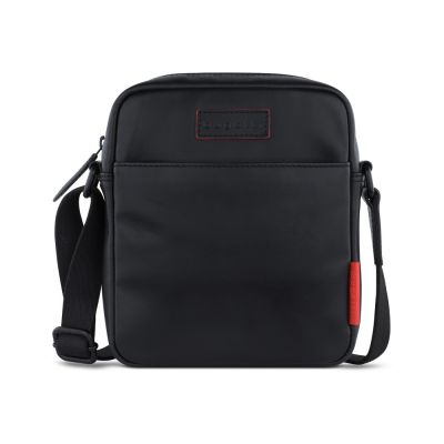 Сумка наплечная мужская BUGATTI Clark, чёрная, воловья кожа/полиэстер, 18х5,5х20 см, 2 л-1