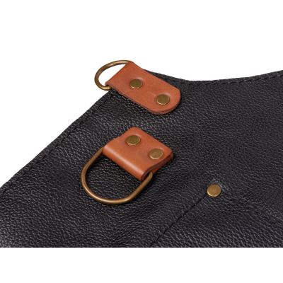 Набор: фартук из натуральной кожи в тубусе, черный с рыжими ремнями-5