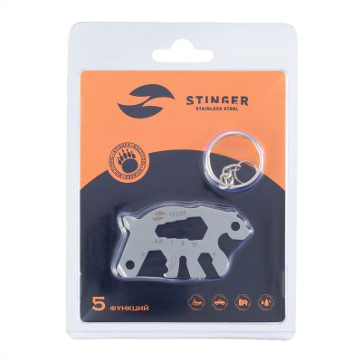 Мини-мультитул карманный Stinger, 55 x 35 мм, 5 функций, медведь, нержавеющая сталь, серебристый, в блистере-2
