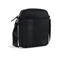 Сумка наплечная мужская BUGATTI Nero, чёрная, нейлон 1680D/кожа, 17х5х21 см