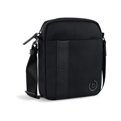 Сумка наплечная мужская BUGATTI Nero, чёрная, нейлон 1680D/кожа, 17х5х21 см-0