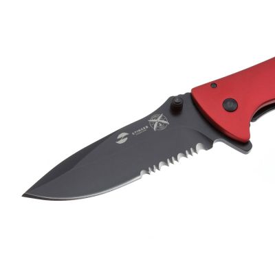 Нож складной Stinger, 80 мм, (чёрный), материал рукояти: сталь/алюминий (чёрно-красный)-3