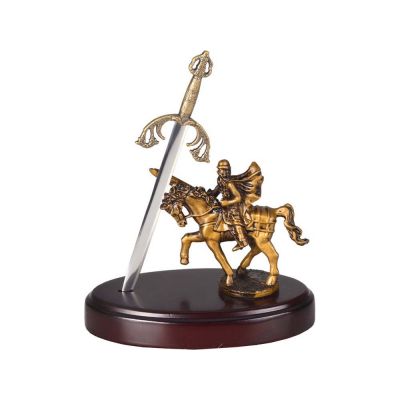 Нож на подставке Сэр Ланселот, серебристый/золотистый/красное дерево-0