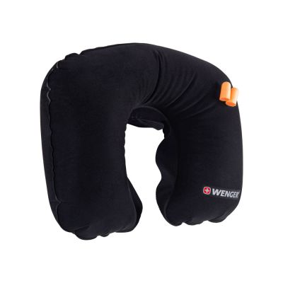 Подушка для самолёта WENGER, надувная, чёрная, флис, беруши в комплекте-1