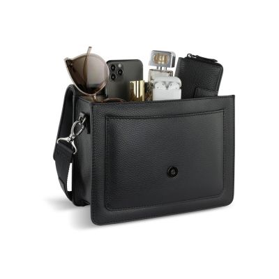 Сумка через плечо женская BUGATTI Elsa, чёрная, воловья кожа/полиэстер, 25х8,5х20 см-9