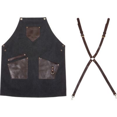 Фартук из канваса с ремнями из натуральной кожи, материал: канвас смесовый, плотность 450 гр/м, натуральная кожа КРС, цвет черный, коричневый темный-5