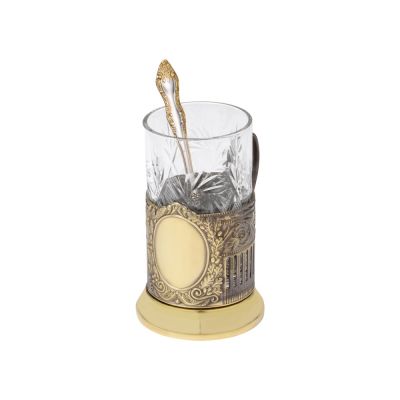 Подстаканник с хрустальным стаканом Базовый-Л, золотистый/прозрачный-1