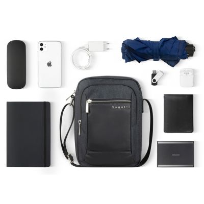 Сумка наплечная мужская BUGATTI Sera, антрацитовая, полиэстер, 21х6х26,5 см-8