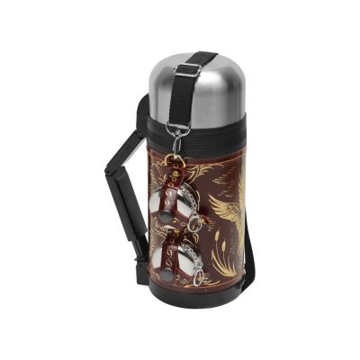 Термос в кожаном чехле, 1,2л, бордовая кожа-2