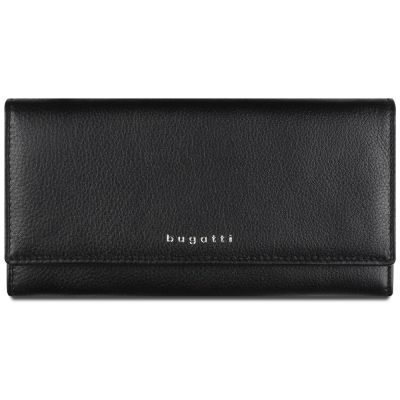 Кошелёк женский BUGATTI Lady Top, чёрный, натуральная воловья кожа, 20х2,5х10,5 см-1