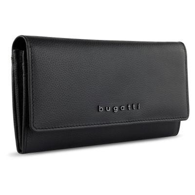Кошелёк женский BUGATTI Bella, с RFID защитой, чёрный, воловья кожа/полиэстер, 19х3х10 см-0