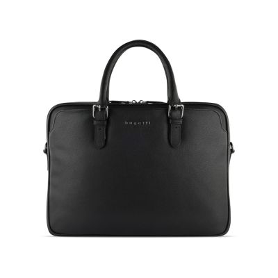 Портфель женский BUGATTI Bella, чёрный, воловья кожа/полиэстер, 38х6,5х27 см-1