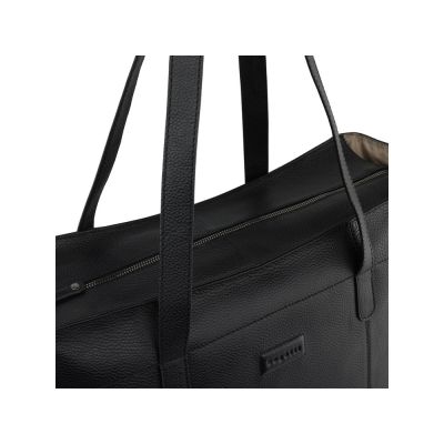 Сумка дорожная женская BUGATTI Elsa, чёрная, воловья кожа/полиэстер, 57х15х37 см-3