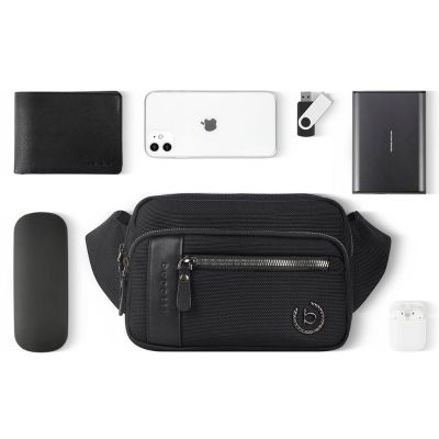 Сумка на пояс BUGATTI Nero, чёрная, нейлон 1680D/кожа, 20,5х6х15 см-5