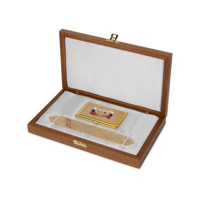 Набор Vip-персона: визитница с закладкой для книг с символикой РФ, золотистый-0