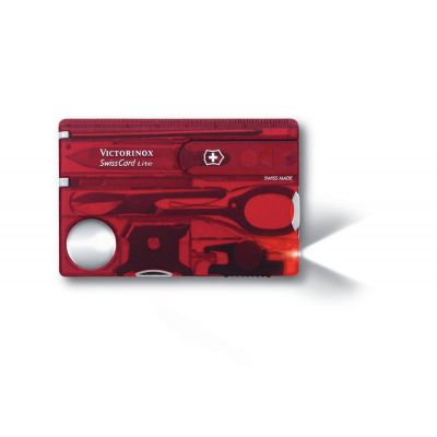 Швейцарская карточка VICTORINOX SwissCard Lite, 13 функций, полупрозрачная красная-0
