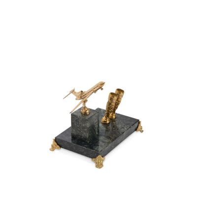 Настольный прибор Самолет с держателем для ручки, золотистый/зеленый-0