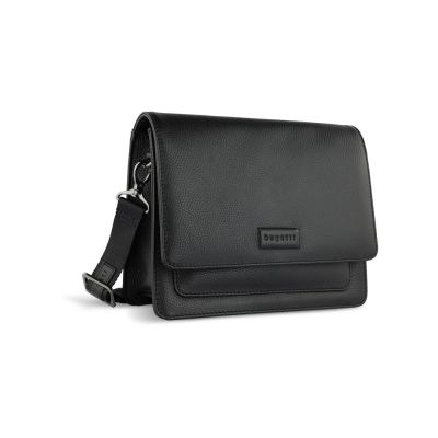 Сумка через плечо женская BUGATTI Elsa, чёрная, воловья кожа/полиэстер, 25х8,5х20 см-0