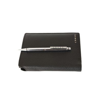 Бумажник для документов Cross Hudson Black, с ручкой Cross, кожа наппа, фактурная, черный-1