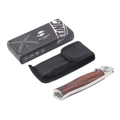 Нож складной Stinger, 106 мм, (серебристый), материал рукояти: сталь/дерево (серебристо-коричневый)-4