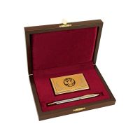 Набор Российский менеджмент: визитница, ручка шариковая, золотистый/серебристый