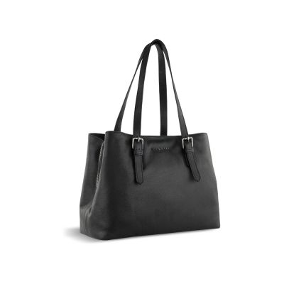 Сумка женская BUGATTI Bella, чёрная, воловья кожа/полиэстер, 33х14х25 см-0