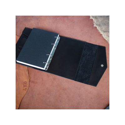 Блокнот кожаный А5 на кольцах, черный-4