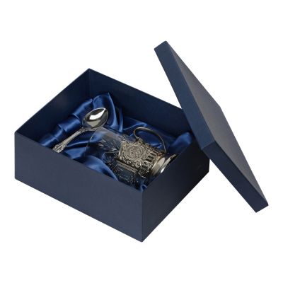 Подстаканник с хрустальным стаканом и ложкой Нефтяной, серебристый/прозрачный-4