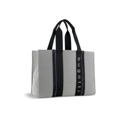 Сумка-тоут женская BUGATTI Ambra, серо-черный цвет, хлопок/полиэстер, 45х14х32 см-0