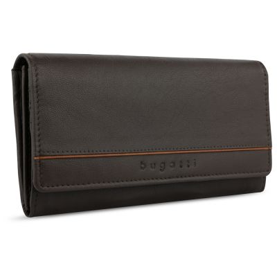 Кошелёк женский BUGATTI Banda, с защитой RFID, коричневый, кожа/полиэстер, 18,5х2,5х9,5 см-0