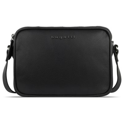 Сумка кросс-боди женская BUGATTI Bella, чёрная, воловья кожа/полиэстер, 22х6х15,5 см-1