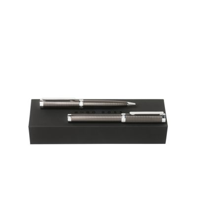 Подарочный набор: ручка шариковая, ручка-роллер. Hugo Boss, графит/серебристый-0