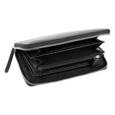 Кошелёк женский BUGATTI Linda, на молнии, чёрный, натуральная воловья кожа, 19,2х2,5х10,5 см-1