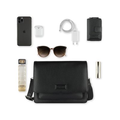 Сумка через плечо женская BUGATTI Elsa, чёрная, воловья кожа/полиэстер, 25х8,5х20 см-10