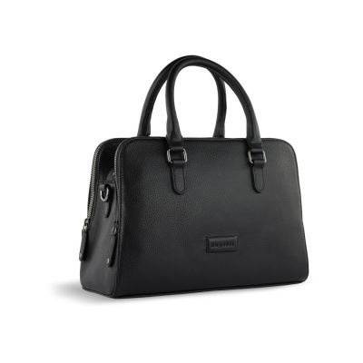 Сумка женская BUGATTI Elsa, чёрная, воловья кожа/полиэстер, 32х13х22 см-0