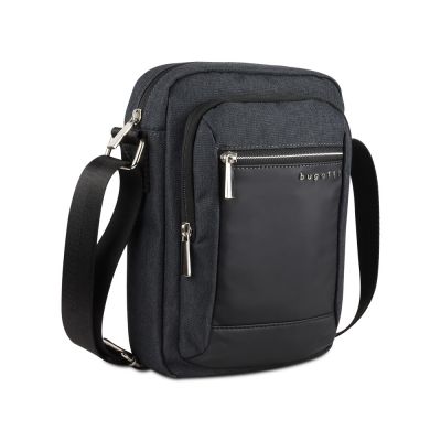 Сумка наплечная мужская BUGATTI Sera, антрацитовая, полиэстер, 21х6х26,5 см-0