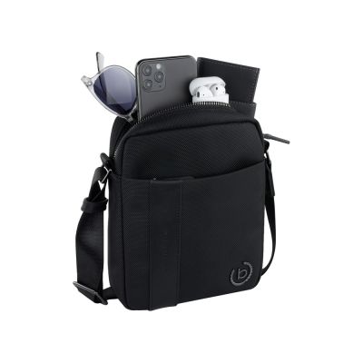 Сумка наплечная мужская BUGATTI Nero, чёрная, нейлон 1680D/кожа, 17х5х21 см-4