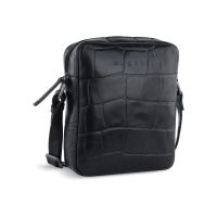 Сумка наплечная мужская BUGATTI Nevio, чёрная, воловья кожа/хлопок, 17,5х5,5х19,5 см, 2 л