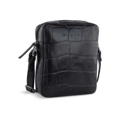 Сумка наплечная мужская BUGATTI Nevio, чёрная, воловья кожа/хлопок, 17,5х5,5х19,5 см, 2 л-0