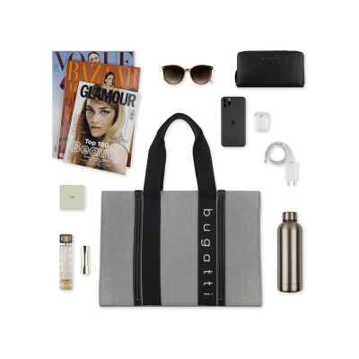 Сумка-тоут женская BUGATTI Ambra, серо-черный цвет, хлопок/полиэстер, 45х14х32 см-5